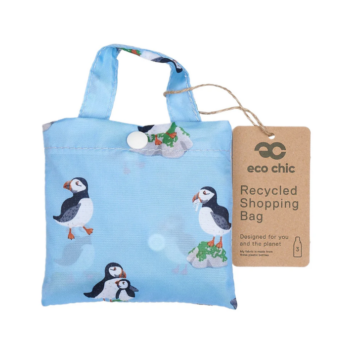 Eco Chic Packable Tote Bags - Blue Puffins