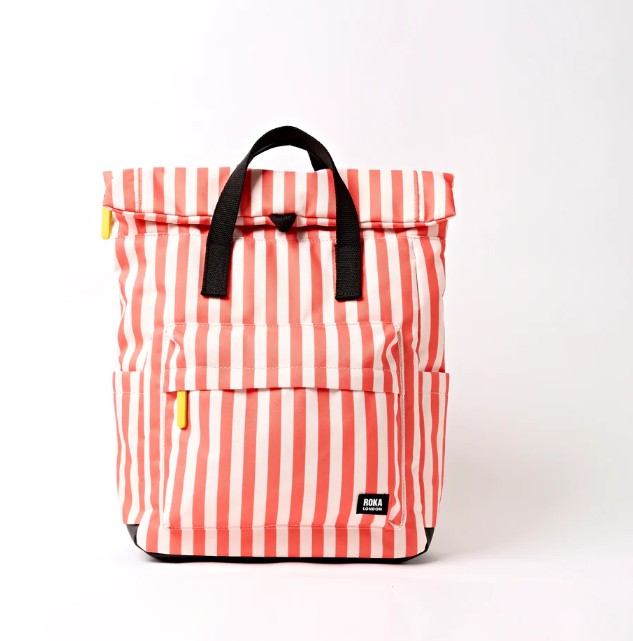 Roka London - Canfield Roll Top Backpack - Coral Stripe (Small)