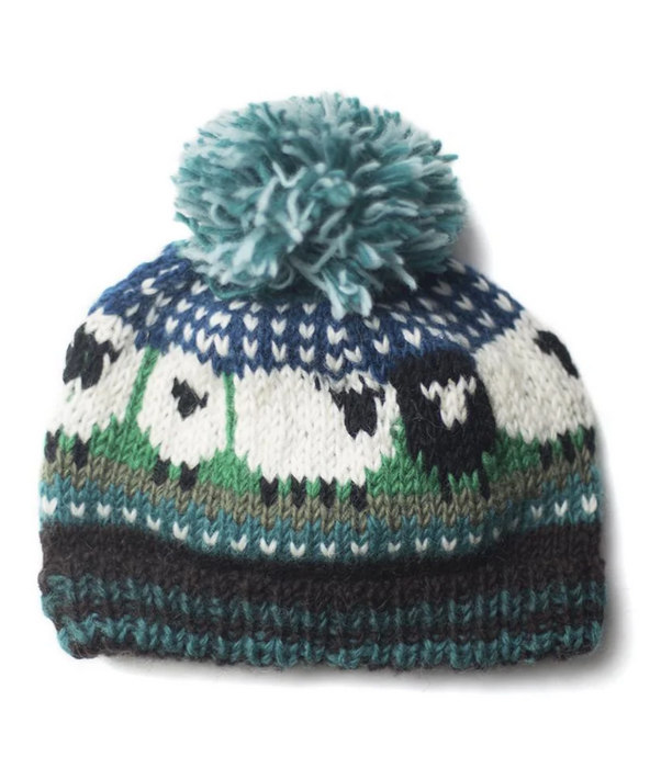 From The Source Hand Knitted Sheep Wool Bobble Hat