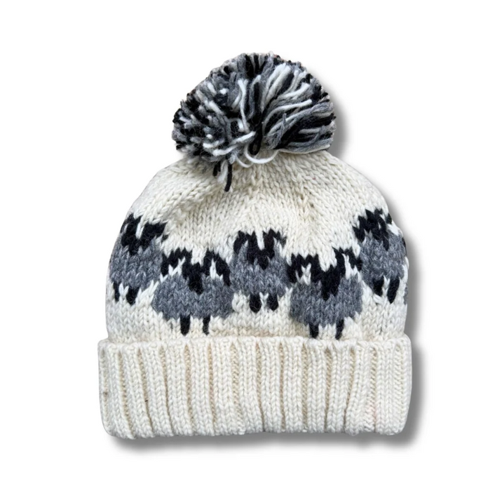 From The Source Hand Knitted Sheep Wool Bobble Hat