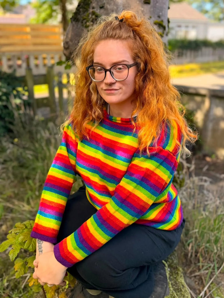Annie Glue Roll Neck Stripey Jumper in Rainbow
