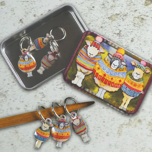 Emma Ball Sheep in Stripes Stitch Markers In Tin