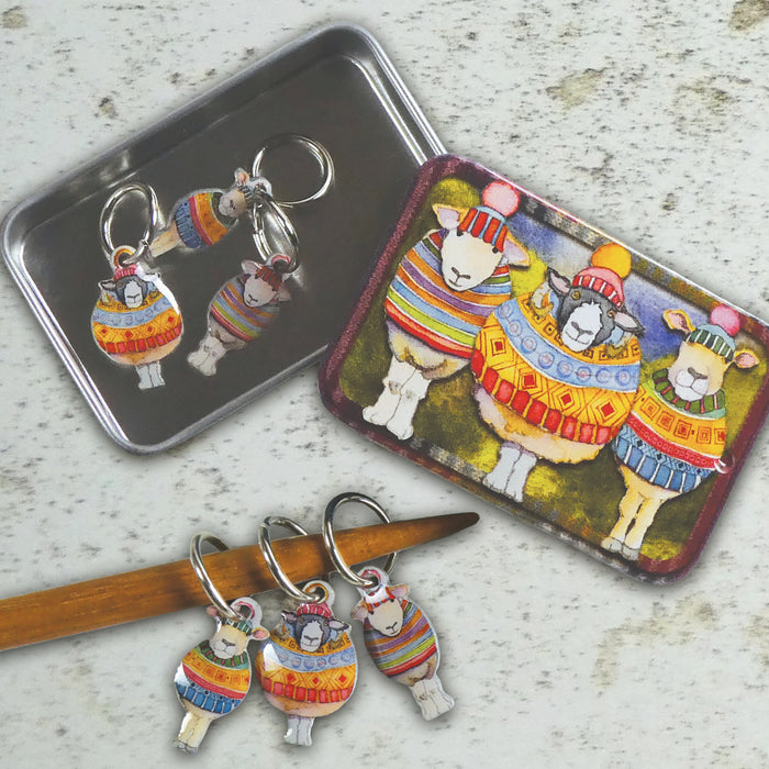 Emma Ball Sheep in Stripes Stitch Markers In Tin