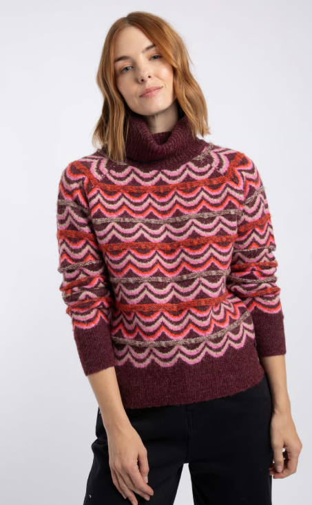 NEW Weird Fish Dandi Patterned Roll Neck Jumper - Deep Crimson