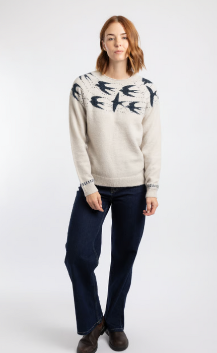 NEW Weird Fish Swallows Intarsia Fair Isle Jumper - Ecru