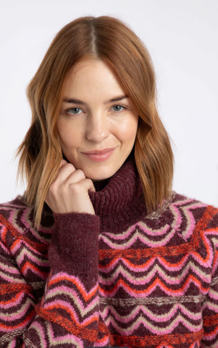 NEW Weird Fish Dandi Patterned Roll Neck Jumper - Deep Crimson