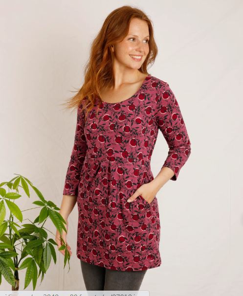 NOW 25% OFF Weird Fish Arlina Organic Printed Jersey Tunic - Crushed Berry