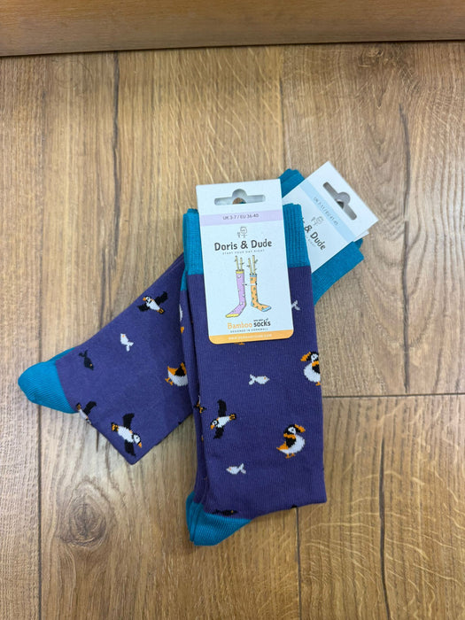 Doris & Dude Purple Puffin Socks