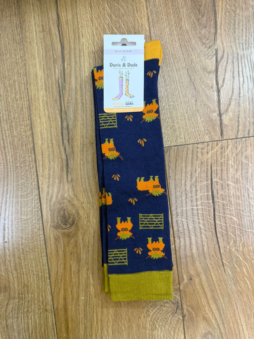 Doris & Dude Navy Highland Cow Knee High Socks