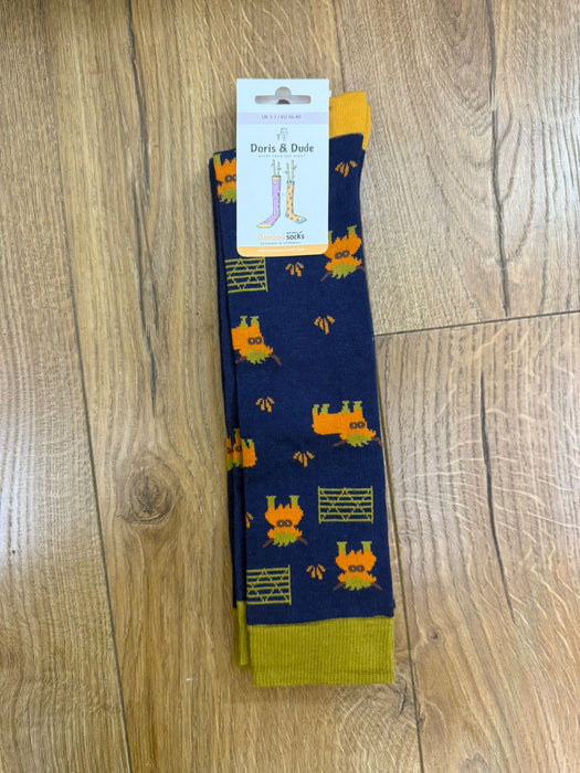 Doris & Dude Navy Highland Cow Knee High Socks