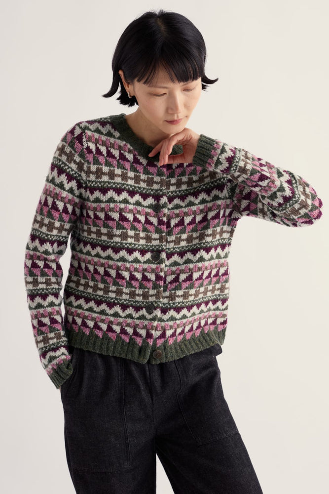 NEW Seasalt Dawson Pick Fairisle Cardigan - Zig Zag Geo Dark Hellebore