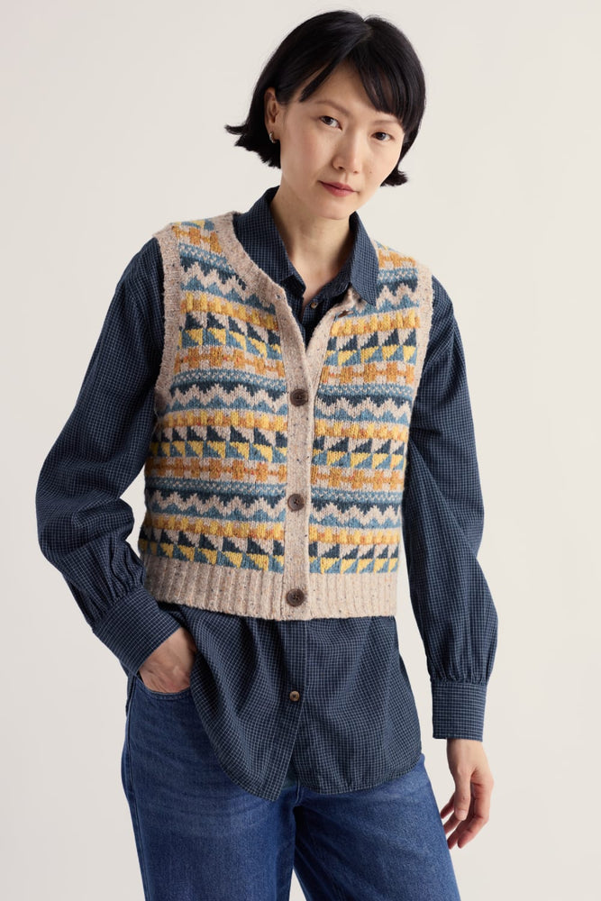 NEW Seasalt Dawson Pick Fairisle Vest - Zig Zag Bright Marine Mix