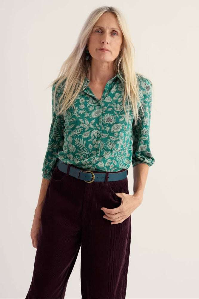 NEW Seasalt 3/4 Embrace Jersey Shirt - Woodland Forms Dark Thyme