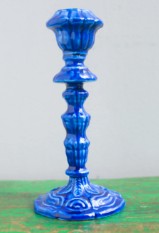 Ian Snow - Mid Blue Moulded Metal Ceramic Candle Holders