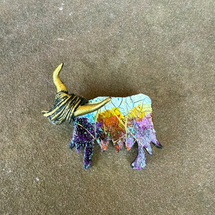 Skaramanda Jewellery Highland Cow Brooch - Sunset Colours