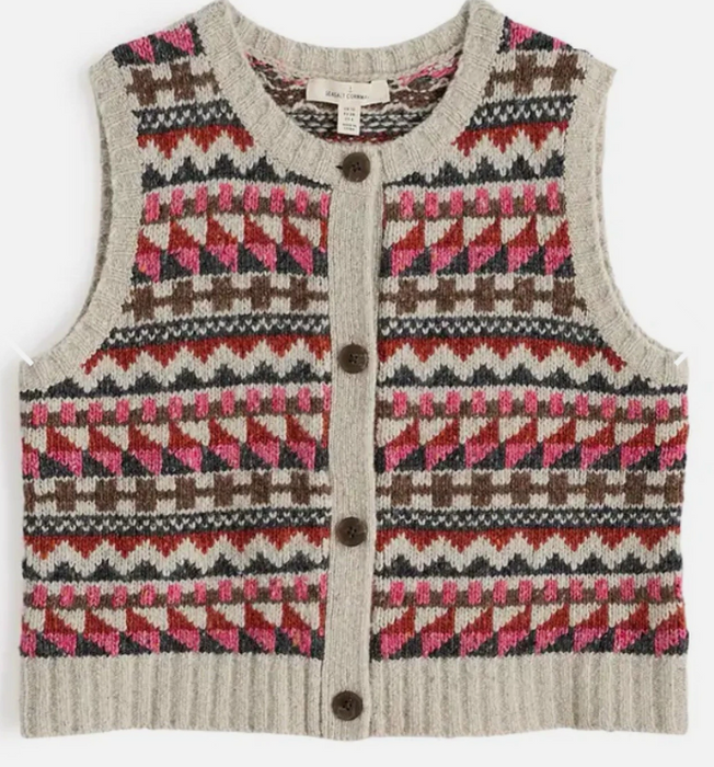NEW 25% OFF Seasalt Dawson Pick Vest Fair isle Zig Zag Geo Aran Red