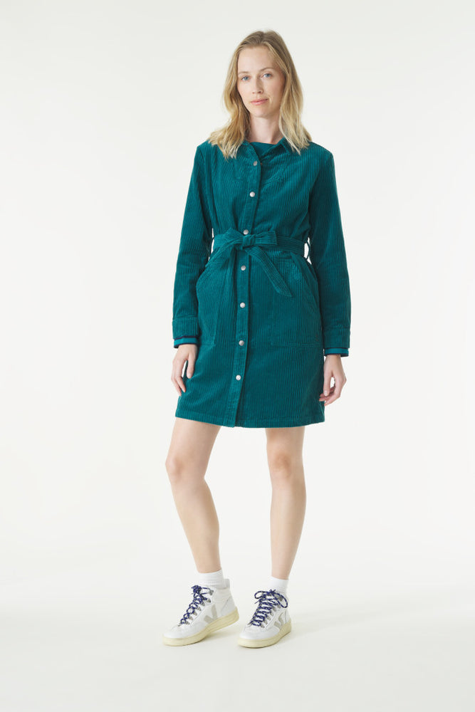 NEW Mousqueton Fanchon Belted dress in emerald green corduroy