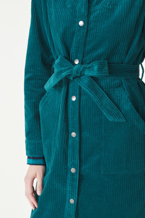 NEW Mousqueton Fanchon Belted dress in emerald green corduroy