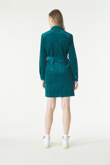NEW Mousqueton Fanchon Belted dress in emerald green corduroy