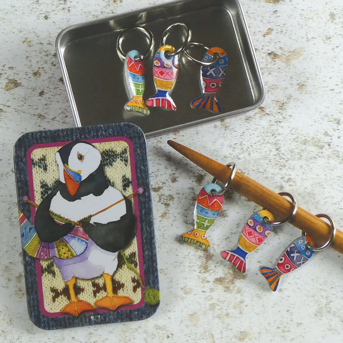 Emma Ball Fish Stitch Markers In Puffin Tin