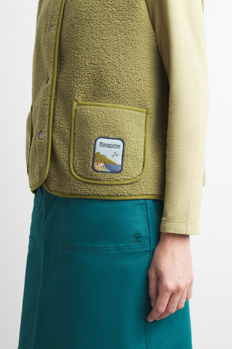 NEW Mousqueton Ginou sherpa sleeveless vest in Mousse (Moss Green)