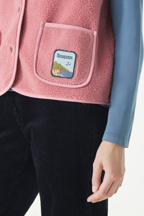NEW Mousqueton Ginou sherpa sleeveless vest in Pivoine (Peony Pink)