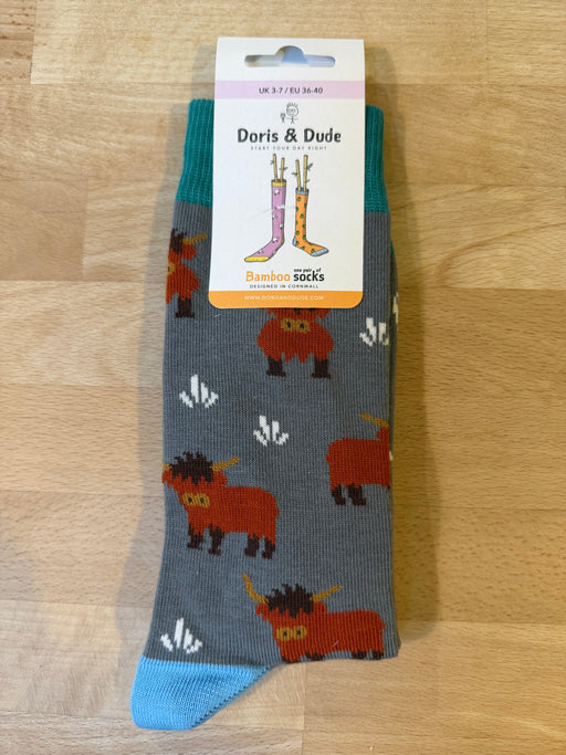 Doris & Dude Grey Highland Cow Socks