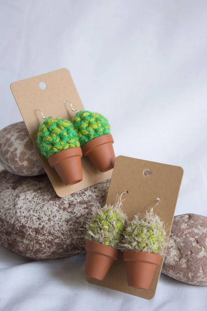Hooked and Hung Crochet Cacti Earrings - Variety of colours available
