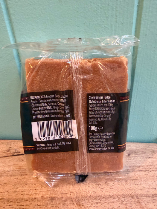 Orkney Stem Ginger Fudge 100g Bar