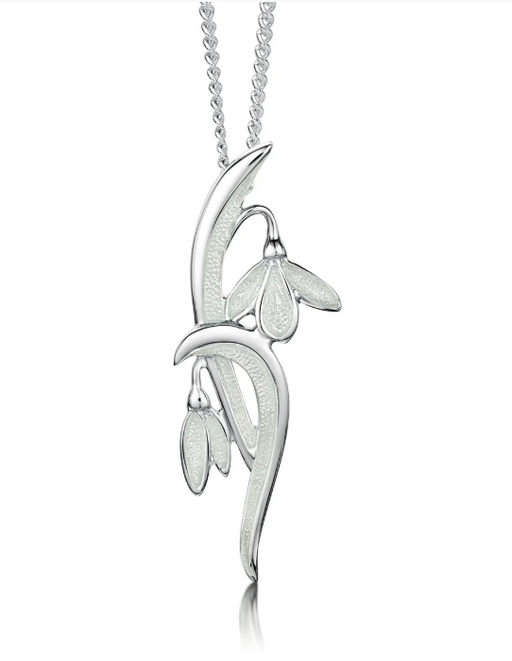 NEW Sheila Fleet Snowdrop Slender Silver Pendant Necklace In Crystal Enamel (EP228)