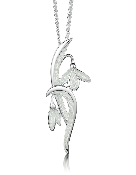 NEW Sheila Fleet Snowdrop Slender Silver Pendant Necklace In Crystal Enamel (EP228)