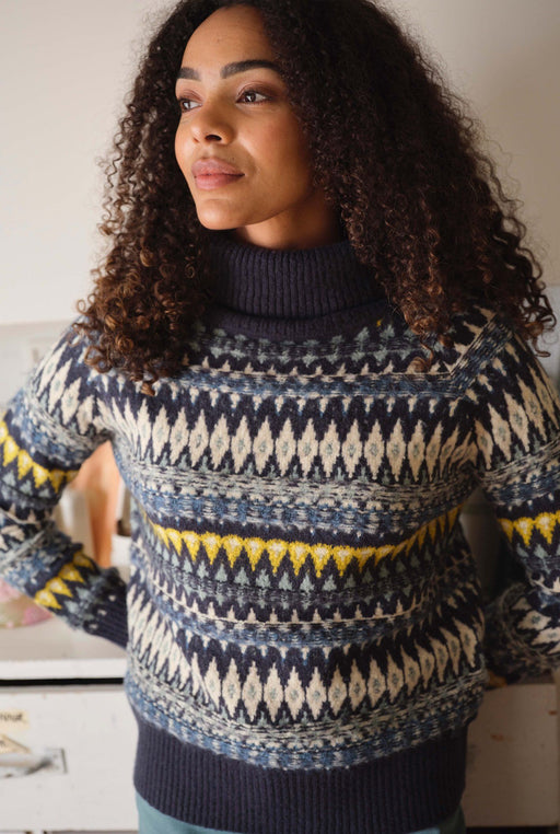 NEW 25% OFF Weird Fish Annecy Eco Fair Isle Roll Neck Jumper - Midnight