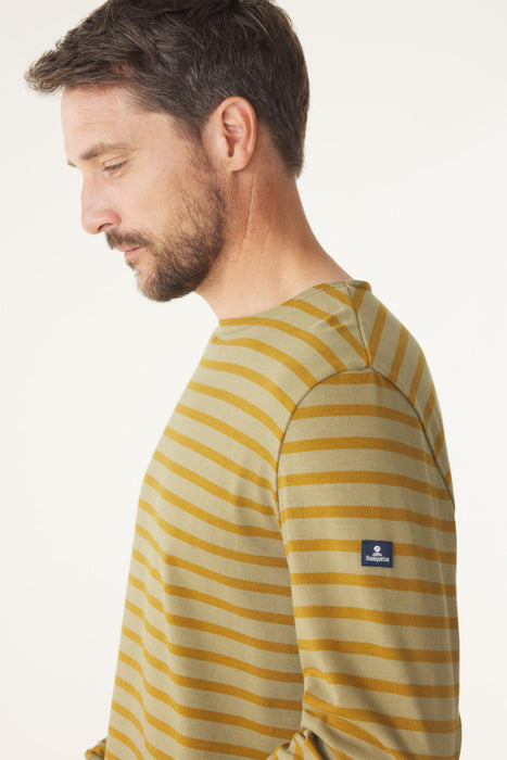 NEW Mousqueton Mario Breton stripe shirt moss-green and bronze brown (Mousse-Bronze)