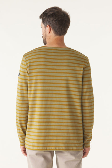 NEW Mousqueton Mario Breton stripe shirt moss-green and bronze brown (Mousse-Bronze)