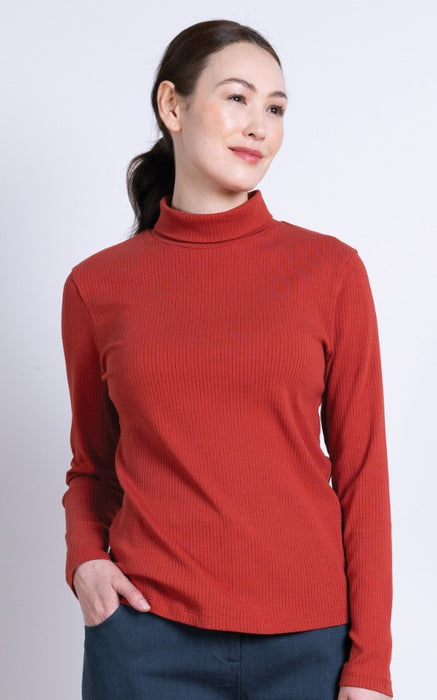 NEW 25% OFF Nomads Organic Cotton Polo Neck Top - Rust