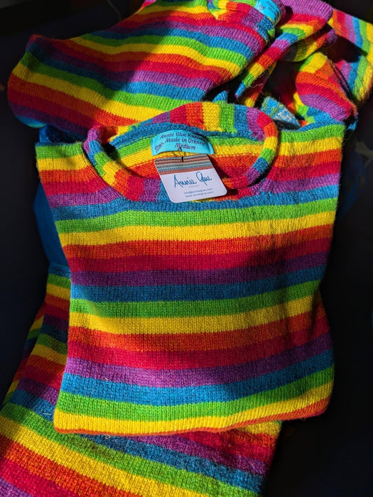 Annie Glue Roll Neck Stripey Jumper in Rainbow