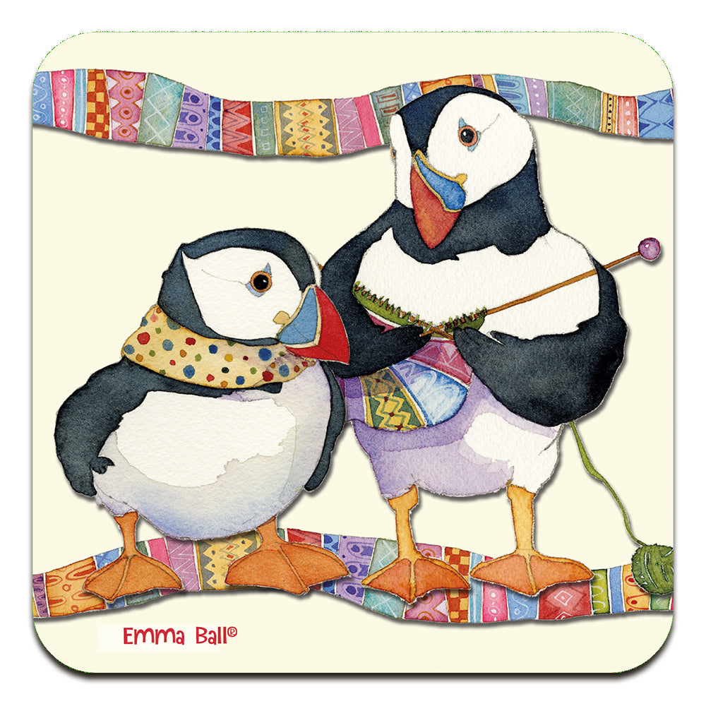 Emma Ball Scarf Knitting Puffin Coaster