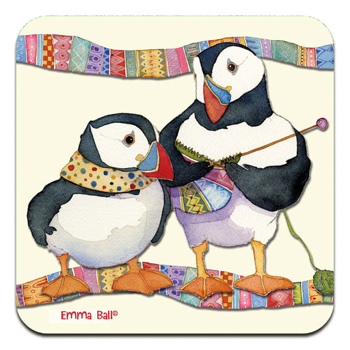 Emma Ball Scarf Knitting Puffin Coaster