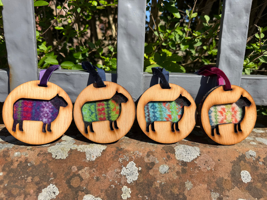 Southbeach Designs x Judith Glue Rackwick Fair Isle Oak Hanging Sheep - Various Colours
