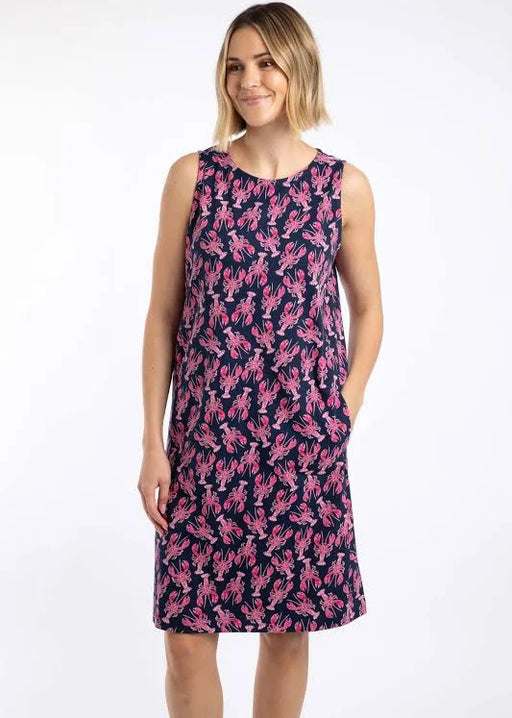 NEW Weird Fish Adenea Printed Jersey Shift Dress Mid Navy
