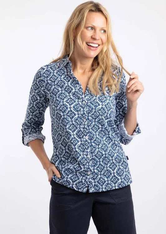 NEW Weird Fish Syona Double Cloth Printed Shirt Twilight