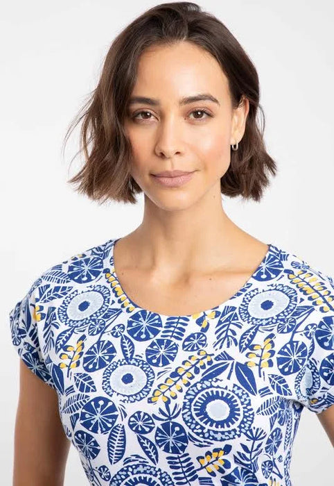 NEW Weird Fish Tallahassee Printed Jersey Dress Blue Sapphire