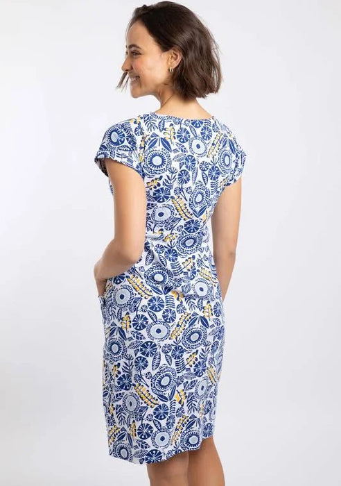 NEW Weird Fish Tallahassee Printed Jersey Dress Blue Sapphire
