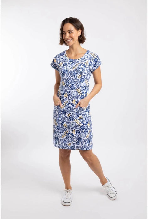 NEW Weird Fish Tallahassee Printed Jersey Dress Blue Sapphire