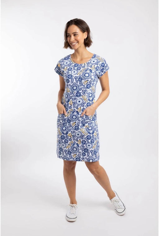 NEW Weird Fish Tallahassee Printed Jersey Dress Blue Sapphire