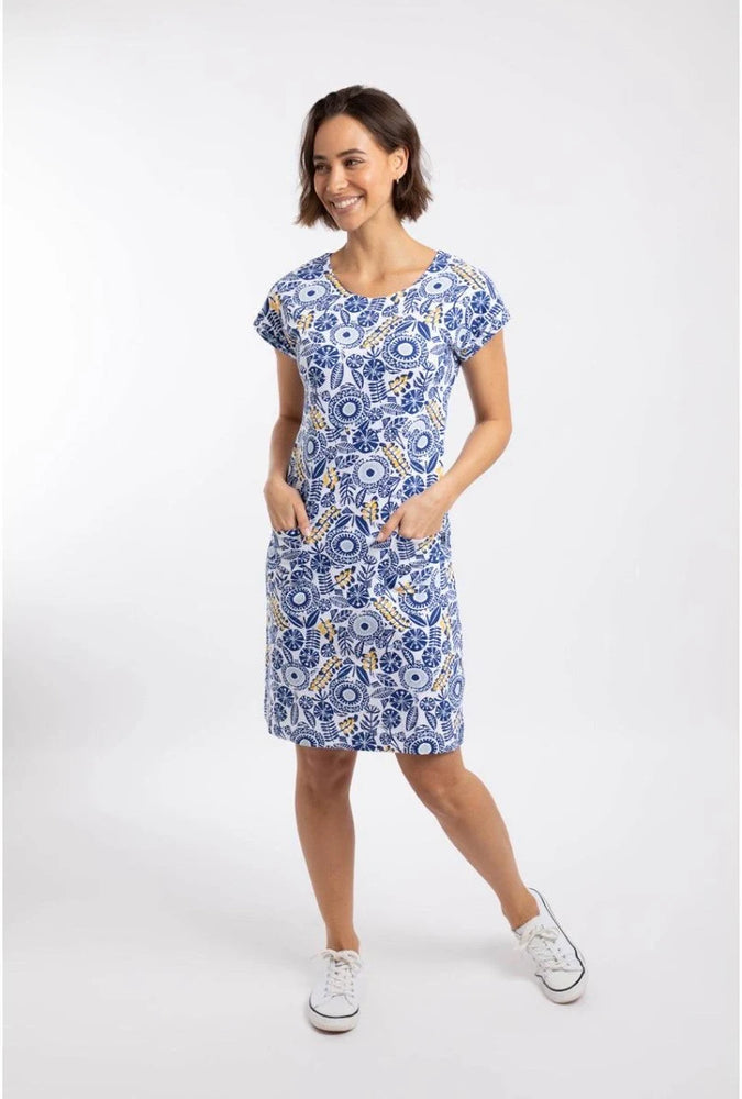 NEW Weird Fish Tallahassee Printed Jersey Dress Blue Sapphire