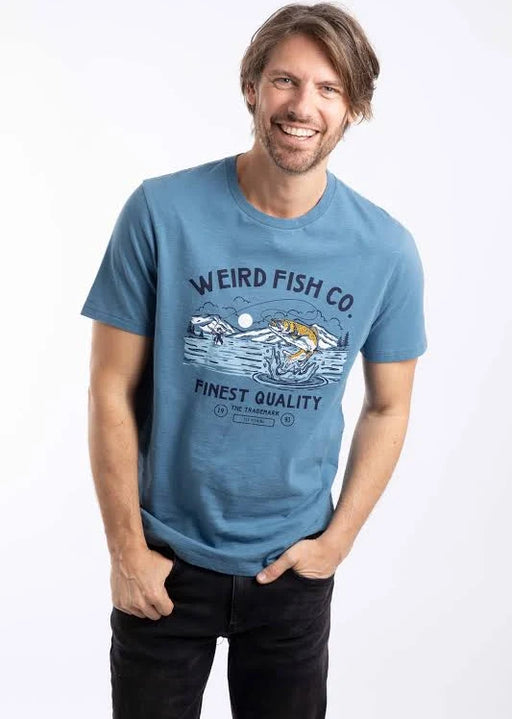 NEW Weird Fish 'Fish Out Of Water' Front Print Graphic T-Shirt Washed Blue