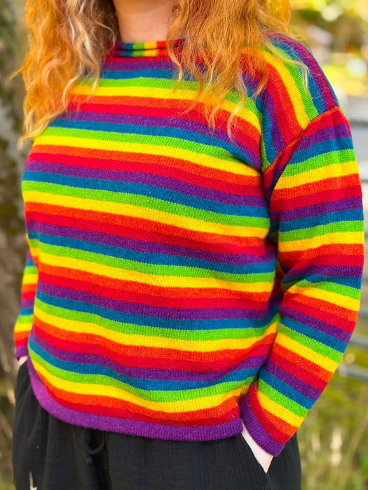 Annie Glue Roll Neck Stripey Jumper in Rainbow