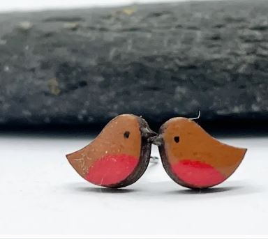 The Ticketyboo Coo Hand-Painted Wooden Christmas Robin Earrings