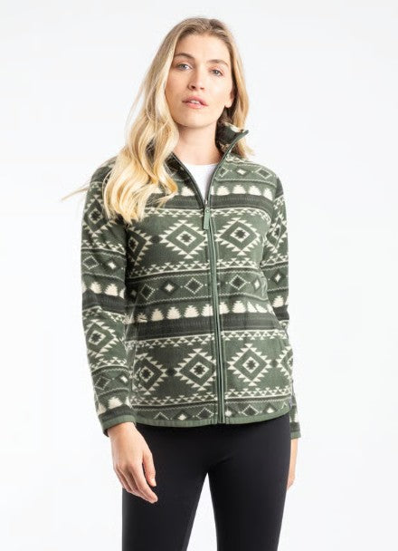 NEW 25% OFF Weird Fish Rochelle Full Zip Printed Micro Fleece Deep Lichen Green